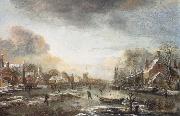 Aert van der Neer A Frozen River by a Town at Evening Spain oil painting artist